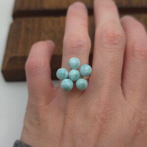 Size 7.5 Sterling Silver Cluster Of Larimar Stones Band Ring A303